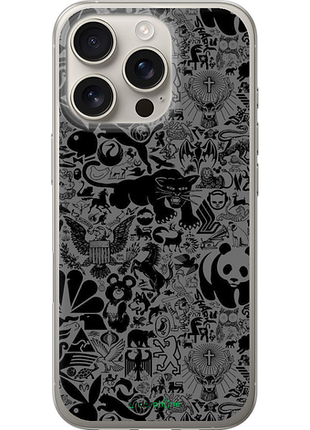 Чехол на iphone 16 pro чёрно-серый стикер бомбинг "2432u-3708-8094", чехол для телефона