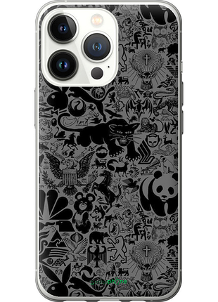 Чехол на iphone 13 pro чёрно-серый стикер бомбинг "2432u-2372-8094"