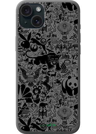 Чохол на iphone 15 plus чорно-сірий стикер бомбінг "2432u-3097-8094", чохол для телефона