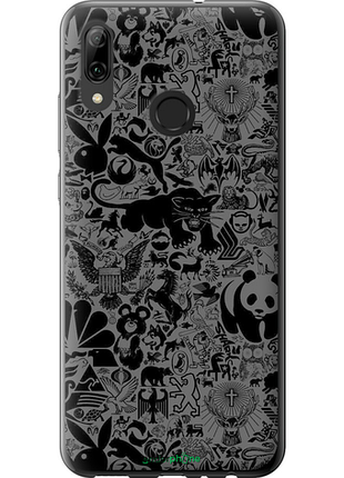 Чехол на huawei p smart 2019 чёрно-серый стикер бомбинг "2432u-1634-8094", чехол для телефона