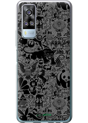 Чехол на vivo y51 2020 чёрно-серый стикер бомбинг "2432u-2241-8094"