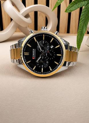 Чоловічий наручний годинник curren 8446 silver-gold-black з хронографом та сталевим браслетом 2