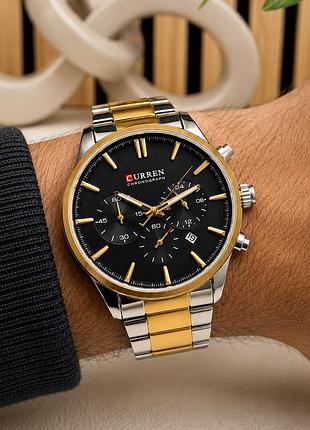 Чоловічий наручний годинник curren 8446 silver-gold-black з хронографом та сталевим браслетом 4