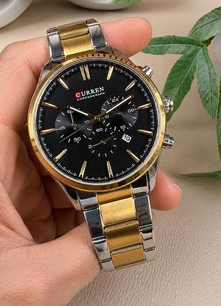 Чоловічий наручний годинник curren 8446 silver-gold-black з хронографом та сталевим браслетом 5