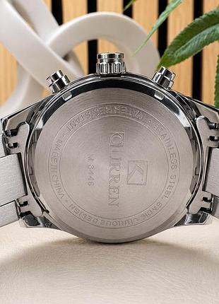 Чоловічий наручний годинник curren 8446 silver-gold-black з хронографом та сталевим браслетом 6