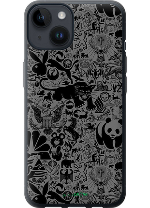 Чехол на iphone 14 чёрно-серый стикер бомбинг "2432u-2648-8094"