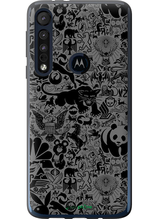 Чехол на motorola one macro чёрно-серый стикер бомбинг "2432u-1812-8094", чехол для телефона