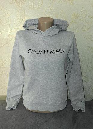 Худи серое calvin clein из коттона