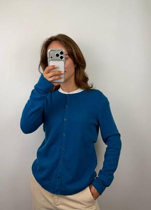 Qi cashmere жіночий синій кашеміровий кардиган