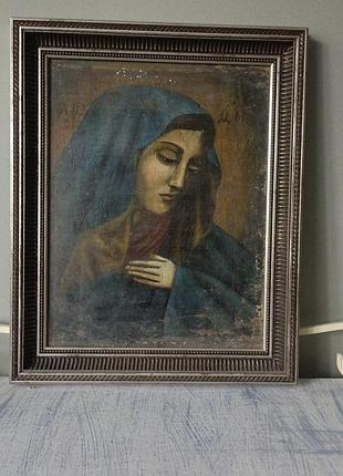 Старинный образ бороды на холсте. вероятно конец xix - начало xx века