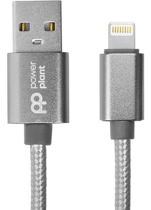 Кабель powerplant usb - lightning, 1м, нейлон, металлический штекер, серый
