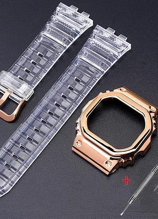 Ремешок + безель (рант) для casio g-shock gmw-b5000 transp rg, ремешки для часов