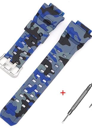 Ремешок для casio g-shock gw-9400/9300 camo blue si, ремешки для часов
