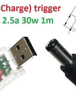 Кабель-перехідник тригер qc (quick charge) 12v usb type-a (max 2.5a, 30w) на 6.3x3.0mm 1.2m з usb type-a (male) quick charge qc