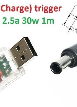 Кабель-перехідник тригер qc (quick charge) 12v usb type-a (max 2.5a, 30w) на 6.0x4.4 or 6.5x4.0mm (+ 1.2m з usb type-a (male)