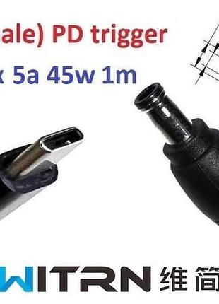 Переходник на 9v (max 5a, 45w) 5.5x3.0 or 5.0x3.0mm (+pin) 1m з usb type-c (male) power delivery pd (witrn)