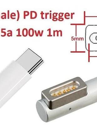 Перехідник до блоку живлення magsafe 1 (for apple) 18.5v 4.6a 85w 1.7m з usb type-c (male) power delivery pd тригер (a class) 1
