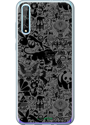 Чехол на huawei p smart s чёрно-серый стикер бомбинг "2432u-1813-8094", чехол для телефона