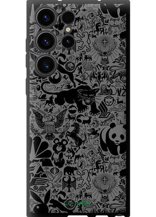 Чехол на samsung galaxy s23 ultra чёрно-серый стикер бомбинг "2432b-2906-8094"