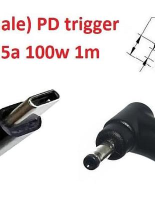 Кабель-переходник триггер pd 18-20v type-c (max 5a, 100w) на 3.0x1.0(0.9/1.1)mm 1m з usb type-c (male) power