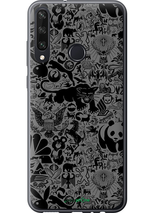 Чехол на huawei y6p чёрно-серый стикер бомбинг "2432u-1952-8094", чехол для телефона