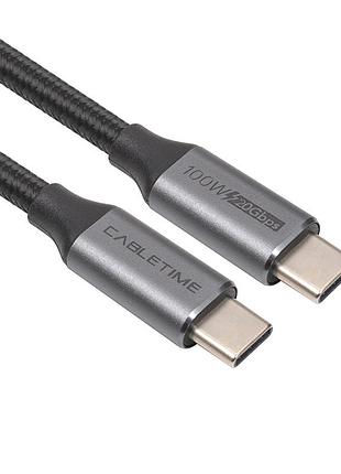 Кабель cabletime usb3.1, usb-c - usb-c, 20gbps, 100w, 20v/ 5a, 4k/ 60hz, 2м (cu20l)