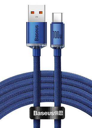 Кабель baseus crystal shine usb 2.0 to type-c 100w 2m синий (cajy000503)