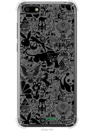Чехол на huawei y5 2018 чёрно-серый стикер бомбинг "2432sp-1500-8094", чехол для телефона