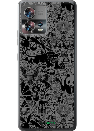 Чехол на motorola edge 30 fusion 5g чёрно-серый стикер бомбинг "2432u-3198-8094", чехол для телефона