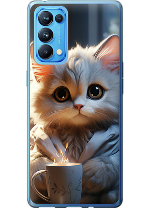 Чехол на oppo reno5 pro белый кот "5646u-2239-851"