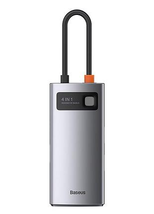 Usb hub baseus metal gleam series 4-in-1 multifunctional type-c сірий (cahub-cy0g)
