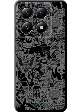 Чехол на xiaomi 14t pro чёрно-серый стикер бомбинг "2432b-3806-8094", чехол для телефона