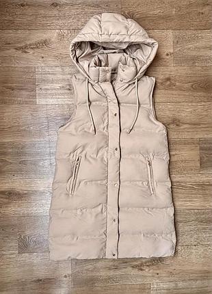 Жіночий подовжений стьобаний жилет zara, жилетка р.s, бежева
