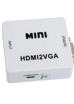 Переходник с hdmi на vga с доп питанием mini hdmi2vga белый, конвертер hdmi vga, перехідник з hdmi на vga