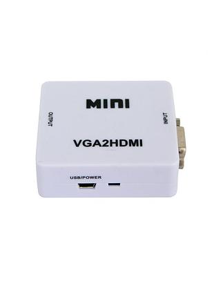 Переходник с vga на hdmi со звуком mini vga2hdmi белый, конвертер vga to hdmi | перехідник з vga на hdmi