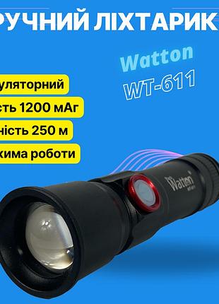 Фонарик watton wt-611 аккумуляторный ручной led