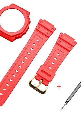 Ремінець + безель (рант) для casio g-shock ga-2100 red gd, ремінці для годинників