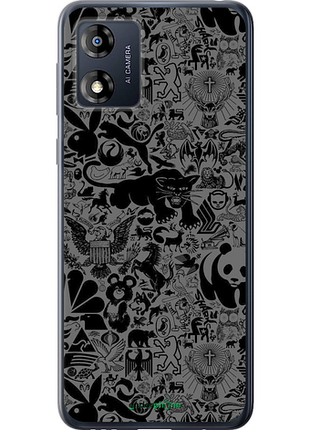 Чехол на motorola moto e13 чёрно-серый стикер бомбинг "2432u-3053-8094"