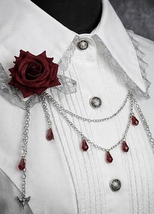 Розкішна готична брошь-ланцюжок з бордовою трояндою та хрестиком 🌹🖤✨