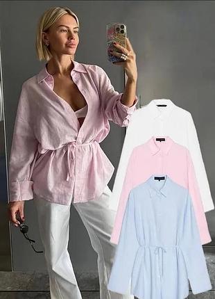 Льняная рубашка лляна сорочка рожева zara нова колекція