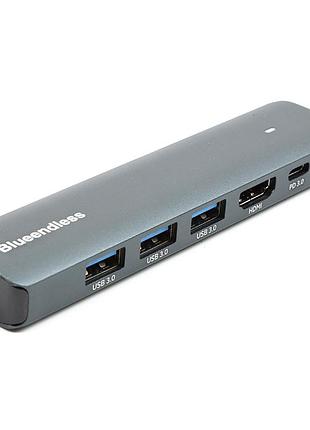 Usb-хаб blueendless usb type-c - hdmi, lan, 3xusb 3.0 type-a, usb type-c pd100w