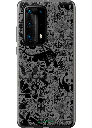 Чехол на huawei p40 pro plus чёрно-серый стикер бомбинг "2432u-1917-8094", чехол для телефона