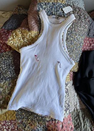 Кастомна біла майка обтягуюча tank top з бісером