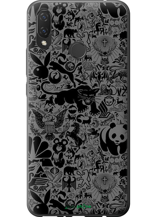Чехол на huawei p smart plus чёрно-серый стикер бомбинг "2432u-1555-8094", чехол для телефона