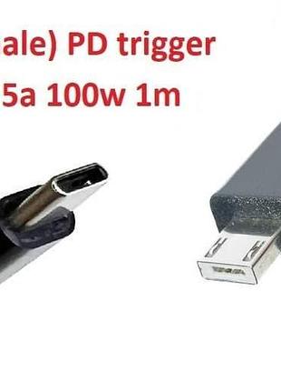 Кабель-переходник триггер pd 18-20v type-c for asus x205 (max 5a, 100w) на 6.0x2.0mm 3pin musb 1m з usb type-c