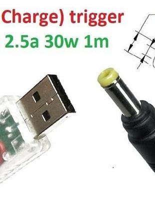 Кабель-перехідник тригер qc (quick charge) 12v usb type-a (max 2.5a, 30w) на 4.8x1.7mm 1.2m з usb type-a (male) quick charge qc