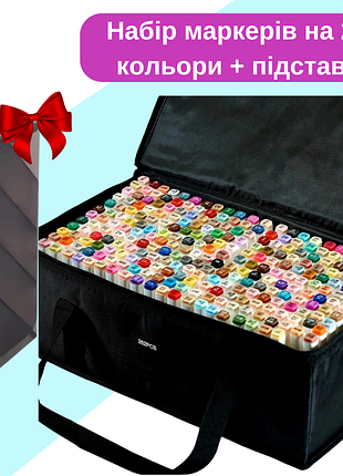 Маркеры touch smooth набор 262 шт для рисования спиртовые,двухсторонние+чёрная подставка для маркеров