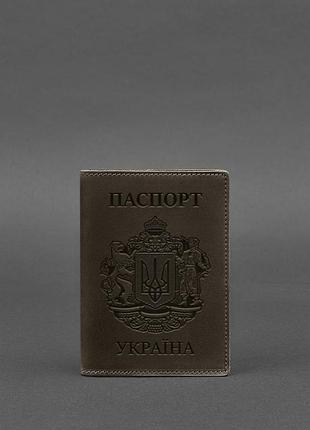 Кожаная обложка для паспорта с украинским гербом темно-коричневая