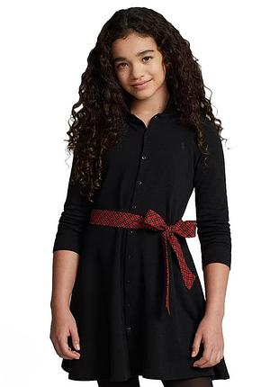 Элегантное черное платье-поло с поясом в клетку polo ralph lauren (размер m / 8-10)