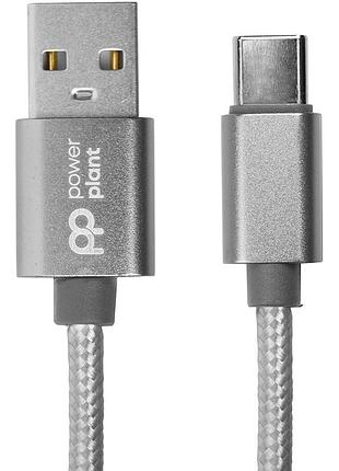 Кабель powerplant usb - usb type-c, 1м, нейлон, металевий штекер, сірий